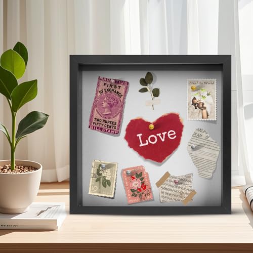 Ninsula 8x8 Shadow Box Frame with Linen Back and Pins - Black Display Case
