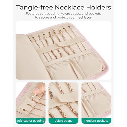 BAGSMART Travel Jewelry Organizer Case, Foldable Jewelry Roll for Necklaces, Earrings, Journey-Rings, Bracelets, Brooches, Portable, Black