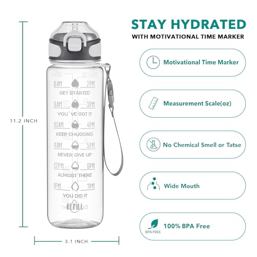 Enerbone 32 oz Motivational Water Bottle with Straw - Crystal Edition