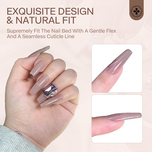 Ricefod Handmade Dusty Pink Press on Nails with Luxury Square Diamonds