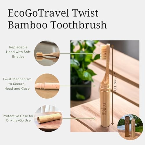 EcoGoTravel Bamboo Toothbrush Replacement Heads, Soft Bristles, Natural