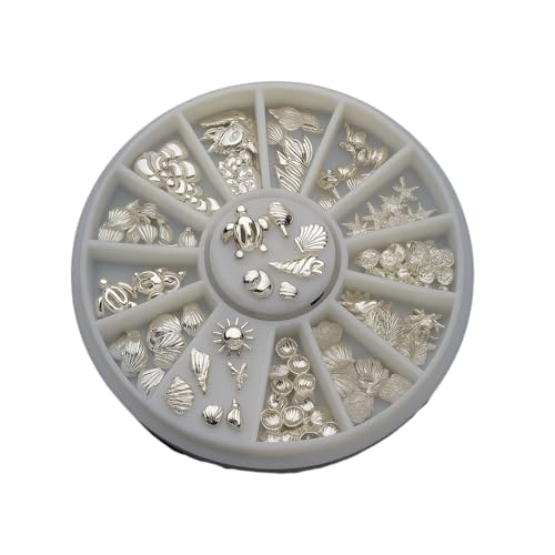 Silver Ocean Nail Art Charms 120Pcs Shell Conch Rhinestones