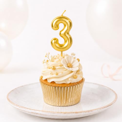 CARGEN Gold 3D Birthday Number Candle for Mini Cakes | Chubby Design