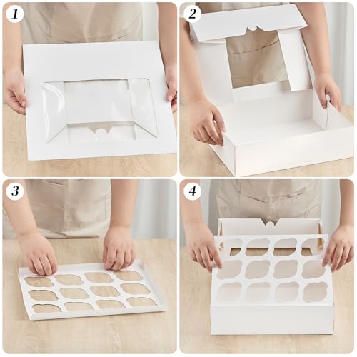 Kucoele 12 Count White Cupcake Boxes - 2 Pack with Inserts