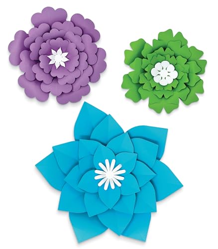 3-Piece 3D Paper Flower Decorations Set - Purple, Green, Blue