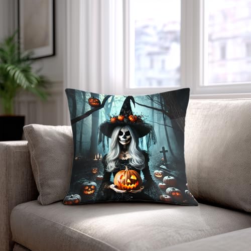 HOMETITUTE Set of 2 Day of The Dead Witch Pillow Covers 18x18