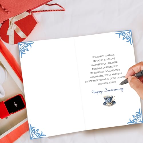 20th Anniversary Card with Envelope - Premium Quality, 8x5.3 Inches