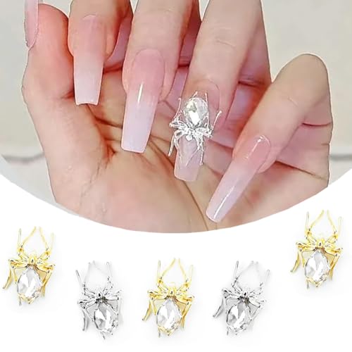 Spider Nail Charms Rhinestones - 20 Pcs Gold & Silver Alloy DIY Art