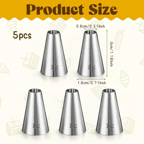 DOPENSPI 5 Pcs Large Round Piping Tips #12 - Stainless Steel Cake Decorating Set
