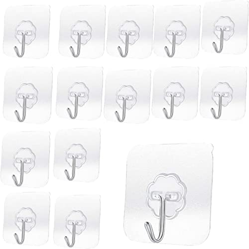 Transparent Heavy Duty Adhesive Hooks 14 Pack - 33 lb (15kg) Waterproof & Reusable