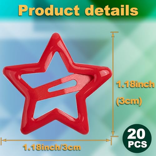 OIIKI 20PCS Red Star Hair Clips, 1.18 Inch Non-Slip Metal Hair Barrettes