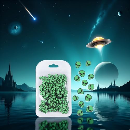 Zhuluck 50 Pcs Green 3D Alien Polymer Clay Nail Art Slices & Charms