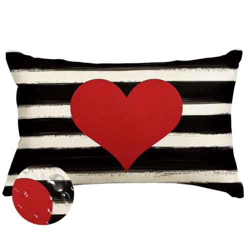 Valentine's Day Outdoor Pillow Covers 12x20 Inch Red Heart