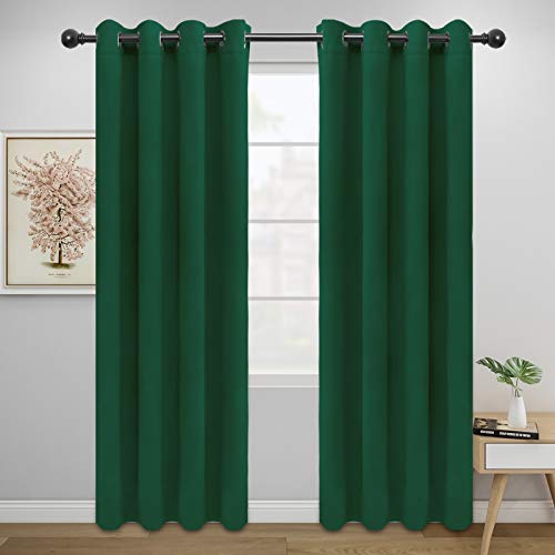 Easy-Going Thermal Blackout Curtains - 52x84 Inch, Dark Green (2 Panels)