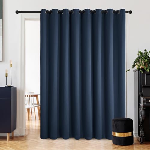 Deconovo 100% Blackout Curtains with Black Liner, Thermal Insulated Noise?Reducing Grommet Drapes, Double?Layer Room Darkening for Bedroom, Nursery, Home Office,1 Panels,Navy,100W x 108L