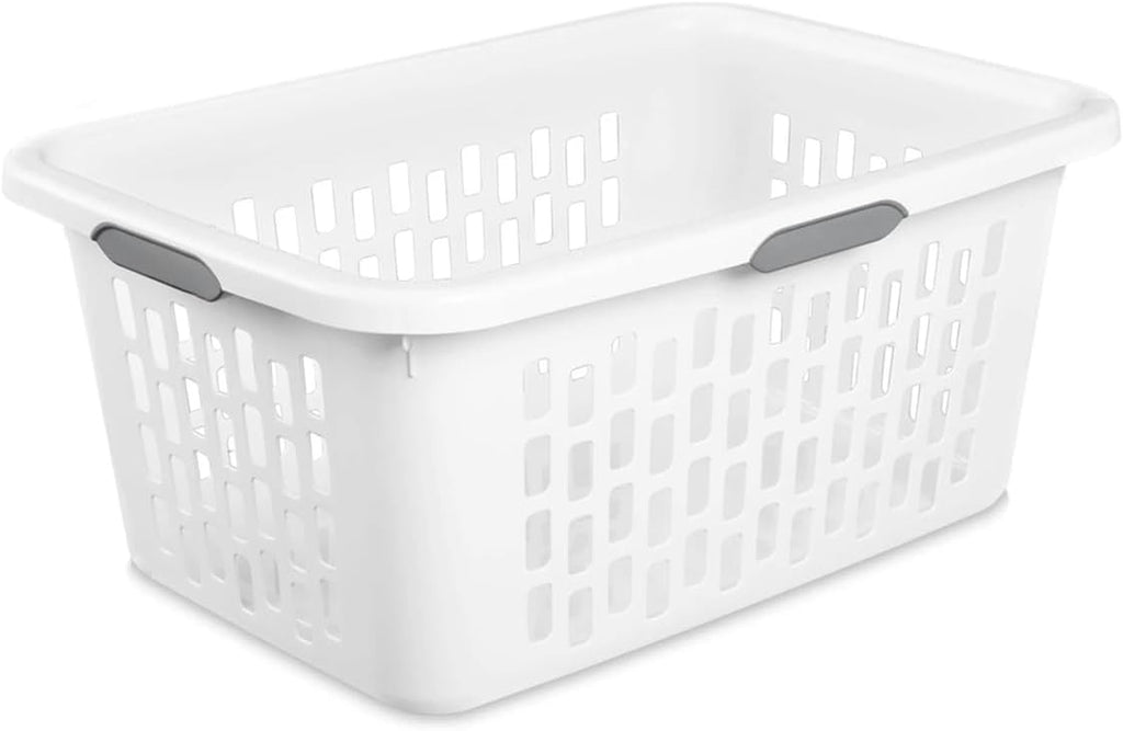 Skiennix Large Plastic Laundry Basket - Rectangle Bin with Grip Handles | 2 Bushel Capacity, White
