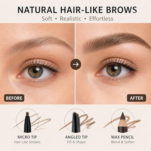 LAVONE 3-Pack Waterproof Eyebrow Pencil with Brush, Long-Lasting Black Brow Pencil Set