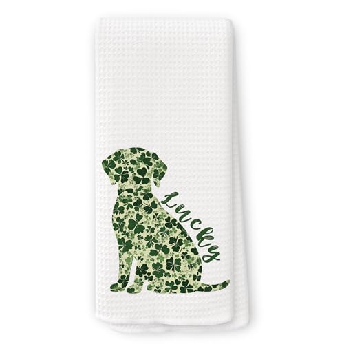 St Patrick's Day Dog Kitchen Towel Shamrock Waffle Dish Tea Towel 16x24