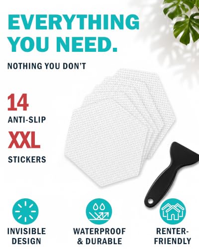 Odrix 4-Inch Hex Anti-Slip Shower Stickers, 14 Pack, Clear PEVA Safety Treads