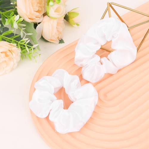 Semato Satin Scrunchies 2 Pcs Hair Ties for Women and Girls, White