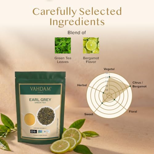 VAHDAM Earl Grey Citrus Green Tea, Loose Leaf, 3.53 oz, 50+ Cups