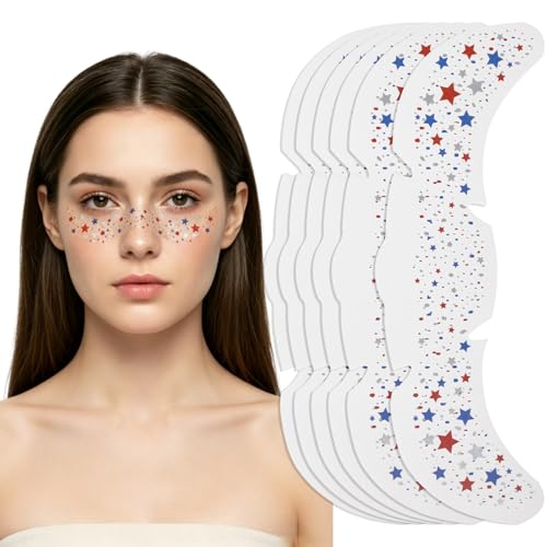 4th of July Patriotic Face Glitter Star Temporary Tattoos 6 Pack