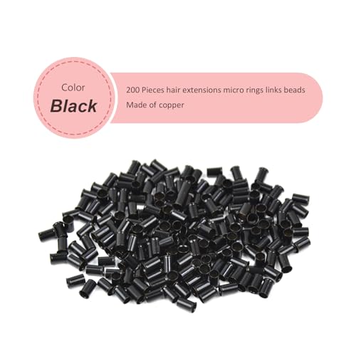 Micro Rings Hair Extension Beads 3.4mm Non-Silicone Copper Tubes 200 Pcs Black