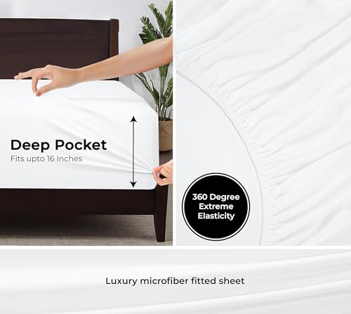 Royale Linens Queen Fitted Sheet - Ultra Soft Brushed Microfiber, White