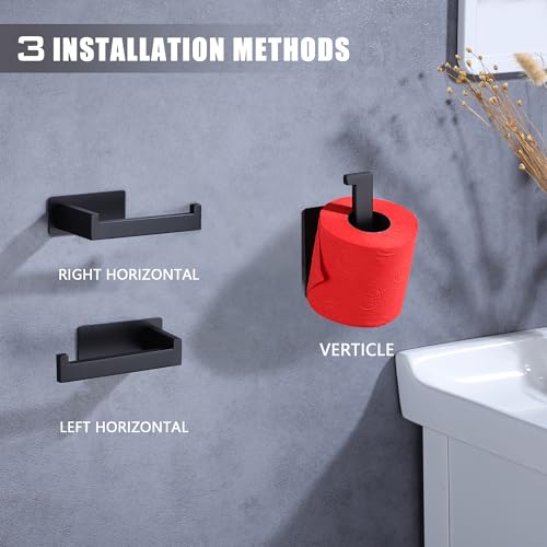 LANC Matte Black Self-Adhesive Toilet Paper Holder - Right-Facing Wall Mount