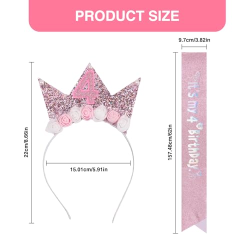 4th Birthday Girl Crown and Glitter Sash Set