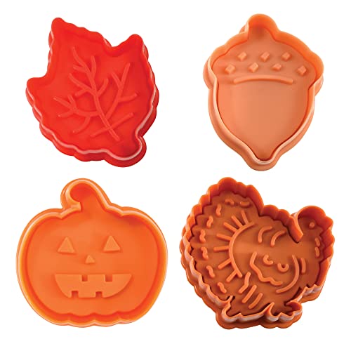 Holiday Cookie Stamp Set with Assorted Designs - 4 Piece Baking Cutters
