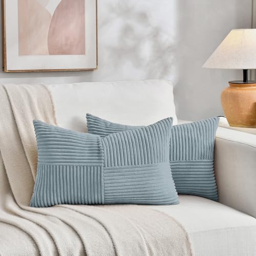 Light Blue Corduroy Throw Pillow Cover 12x20 Inch for Sofa