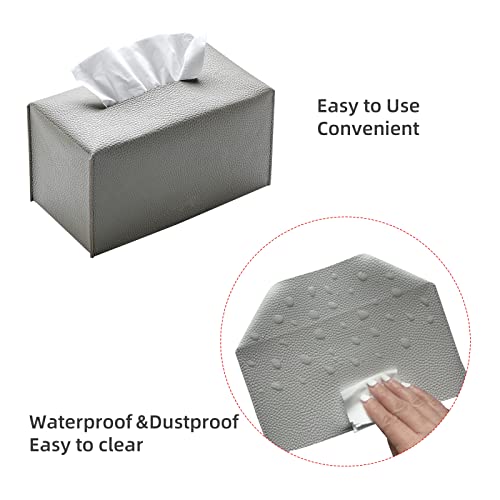 REGELETO Premium PU Leather Tissue Box Cover - Modern Grey Organizer for Home & Office