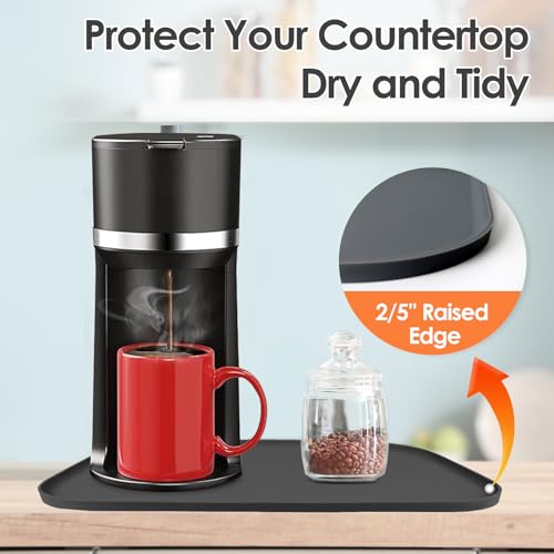Non-Slip Silicone Coffee Maker Mat with Raised Edge, 17.4'' x 10.6'' - Black