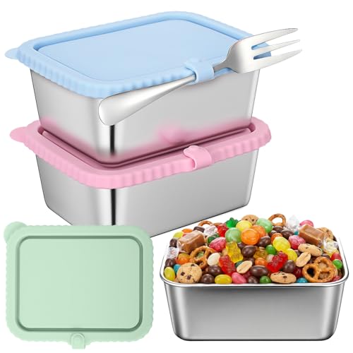 3 Pack Stainless Steel Snack Containers with Silicone Lids - 15oz