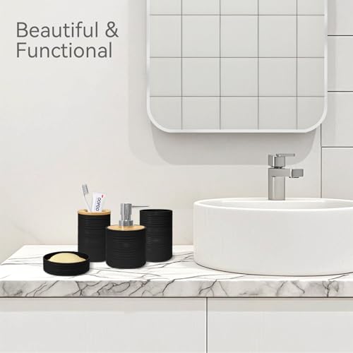 Black Bamboo Bathroom Accessories Set - 4 PCS by Seeatoo