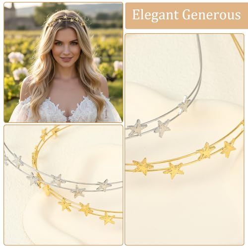 LIQWEI 2-Piece Gold and Silver Star Headband Set Metal Hair Accessories