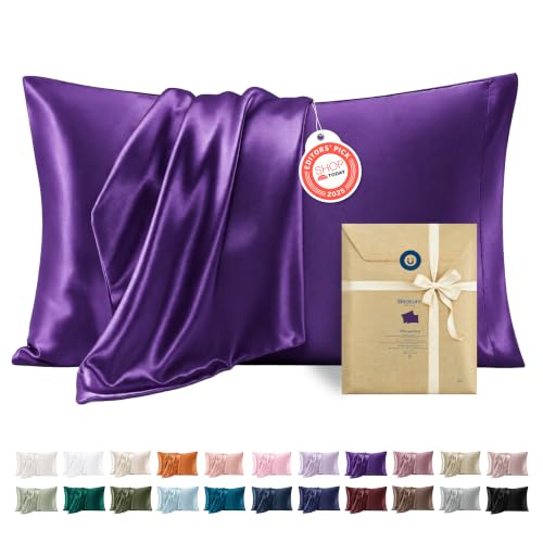 Bedsure King Satin Pillowcases Set of 2 - Purple, Hair & Skin Friendly
