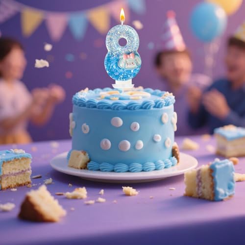 Zailo Blue Dog Birthday Candle with Sequin Base - Number 8