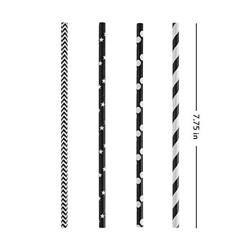 Biodegradable Black Paper Drinking Straws - 100 Pack for Party Decorations