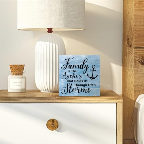 Family Is The Anchor That Holds Us Through Life's Storms Wooden Sign - Farmhouse Nautical Decor, Anchor Variation