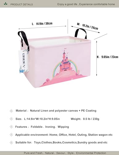 REC Pink Castle Storage Bin - Rectangular Cotton Organizer for Girls