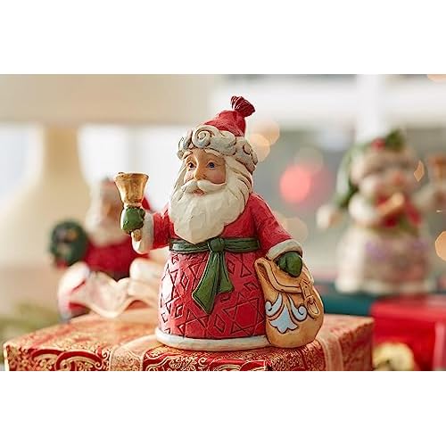 Enesco Jim Shore Heartwood Creek Santa with Bell and Bag Miniature Figurine, 3.54 Inch, Multicolor