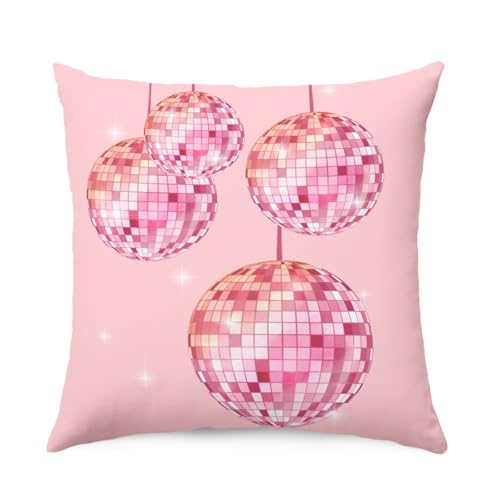 Pink Disco Ball Pillow Cover - 18x18 Retro Y2K Room Decor