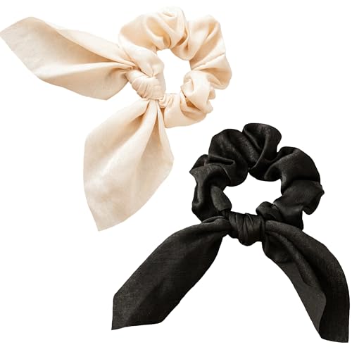 IZUS Satin Hair Scrunchies with Long Tail Ribbon, 2 Pcs