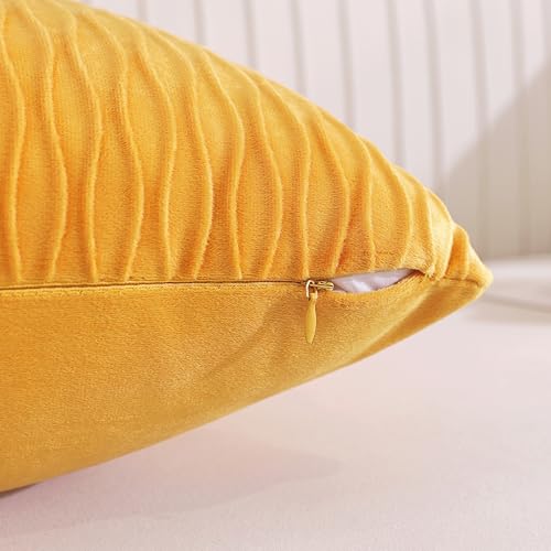 TAOSON Velvet Throw Pillow Covers, 18x18 Striped Gold Yellow, Set of 2