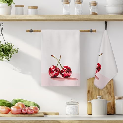 Red Cherry Decorative Kitchen Towel, 16x24 Inch Y2K Funky Hand Towel