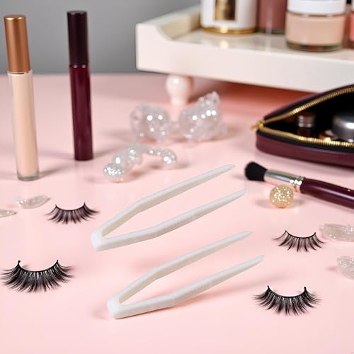 50 Pcs Mini Plastic Tweezers for Contact Lenses and Makeup Tools White