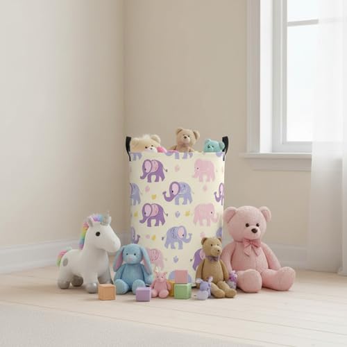 Pink Purple Elephant Baby Laundry Basket & Toy Organizer