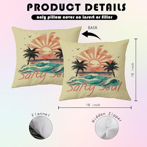 Salty Soul Throw Pillow Cover 18x18 Tropical Beach Sunset Cushion Case